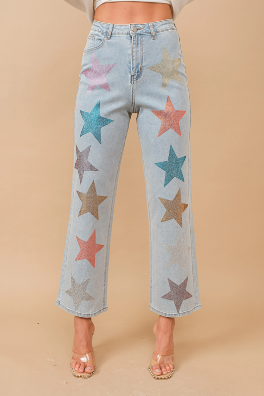 STAR EMBELLISHED STRAIGHT LEG JEANS