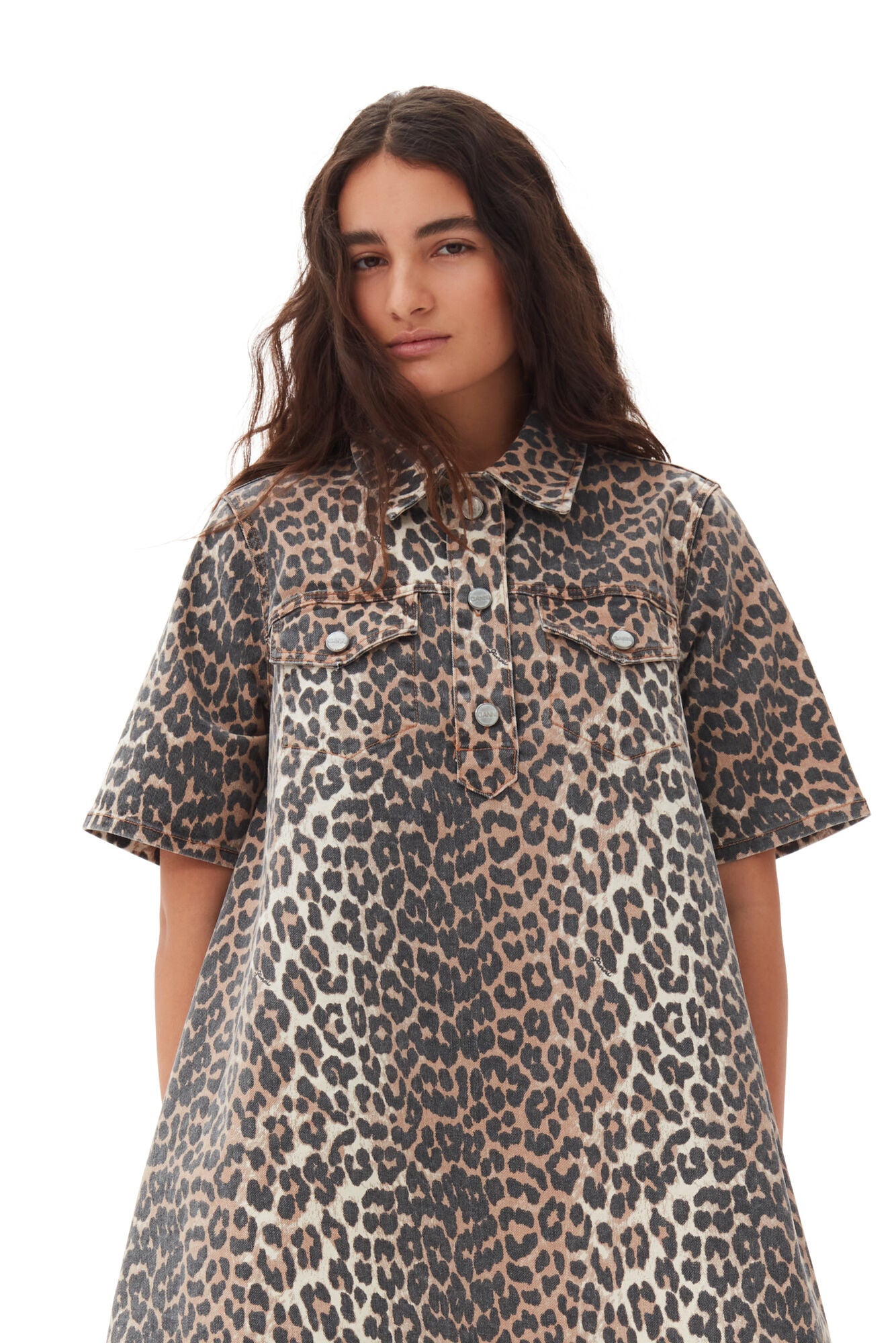 Ganni Leopard Printed Denim Mini Dress – Shop at the Mix