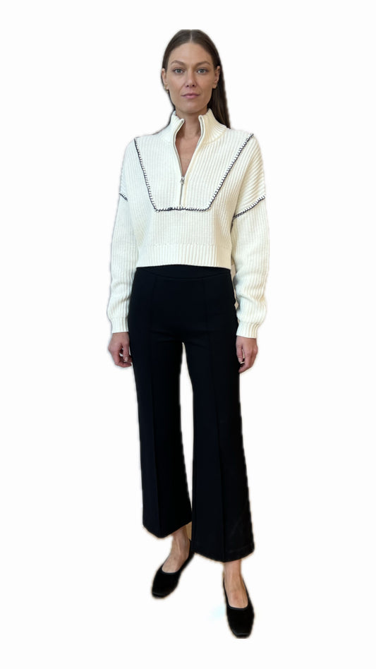 STAUD Hampton Ivory & Navy Sweater