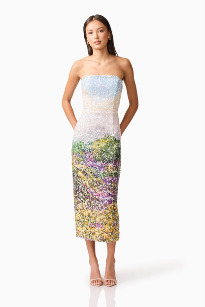 Elliatt Arden Strapless Midi Dress in Multi Ombre