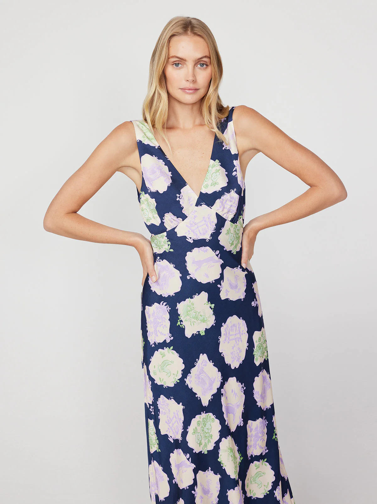 Kitri Claire Navy Pasture Print Slip Dress