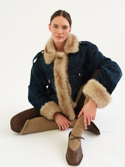 Tach Siracusa Faux Fur Trimmed Denim Jacket