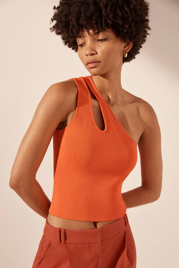 Shona Joy Basic One Shoulder Open Back Top - Tangerine