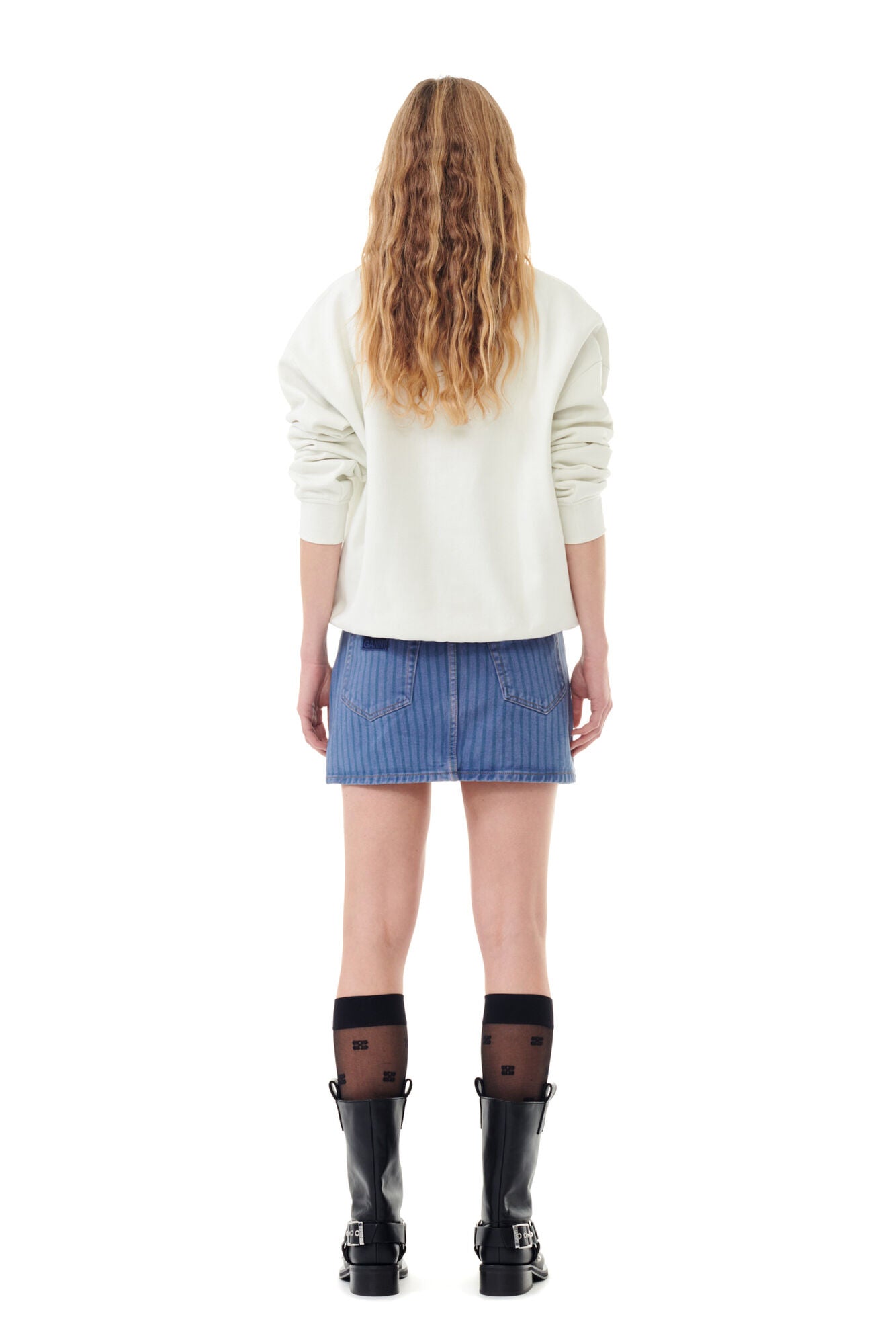 GANNI STRIPE OVERDYED DENIM MINI SKIRT