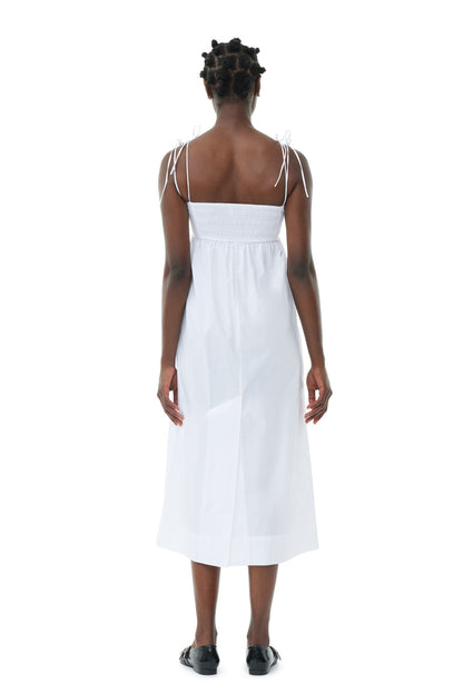 Ganni White Cotton Poplin String Midi Dress