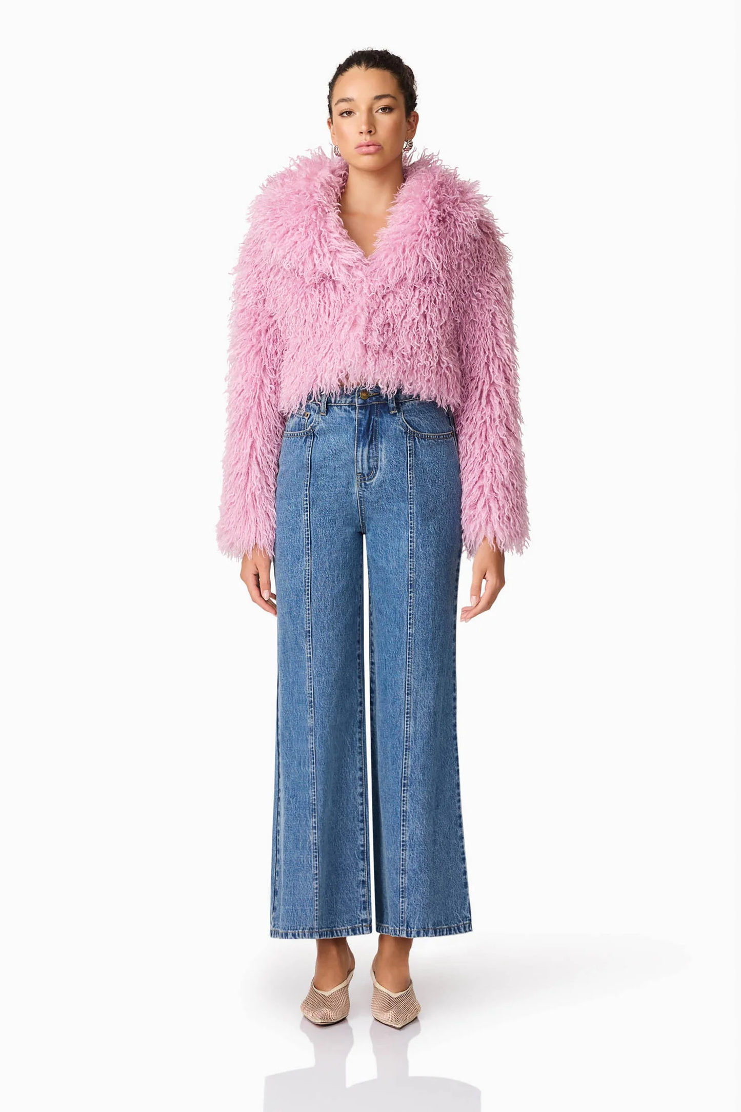 Elliatt Trisha Faux Fur Cropped Jacket in Pink