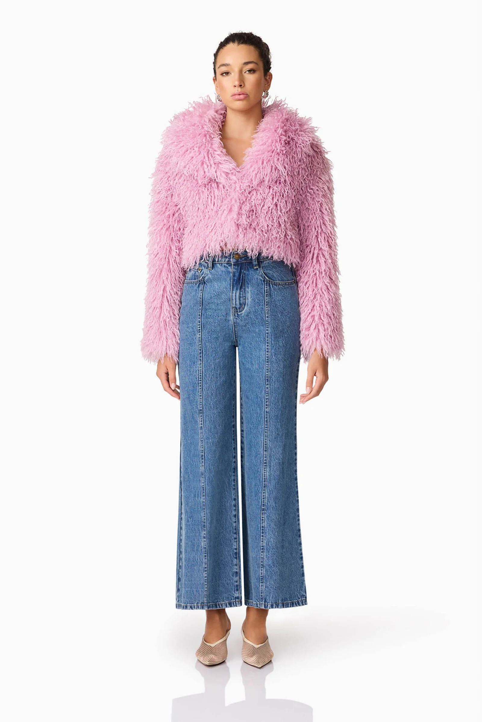 Elliatt Trisha Faux Fur Cropped Jacket in Pink – Shop at the Mix