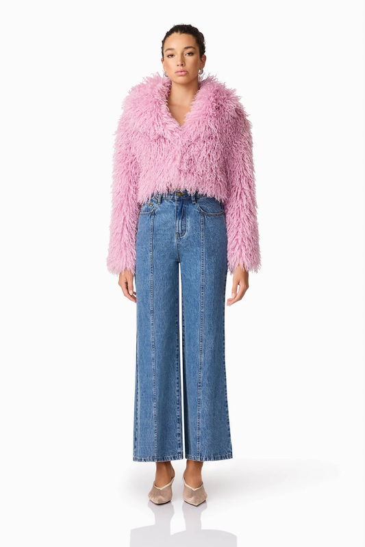 Elliatt Trisha Faux Fur Cropped Jacket in Pink