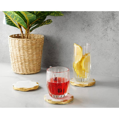 Set of Four Round Marble Coasters Gold Edge