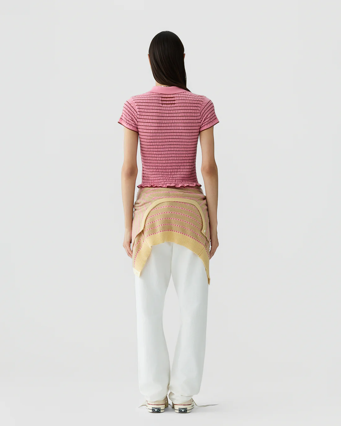 Guest in Residence Smocked Shrunken Polo - Sprinkle/Burnt Sienna