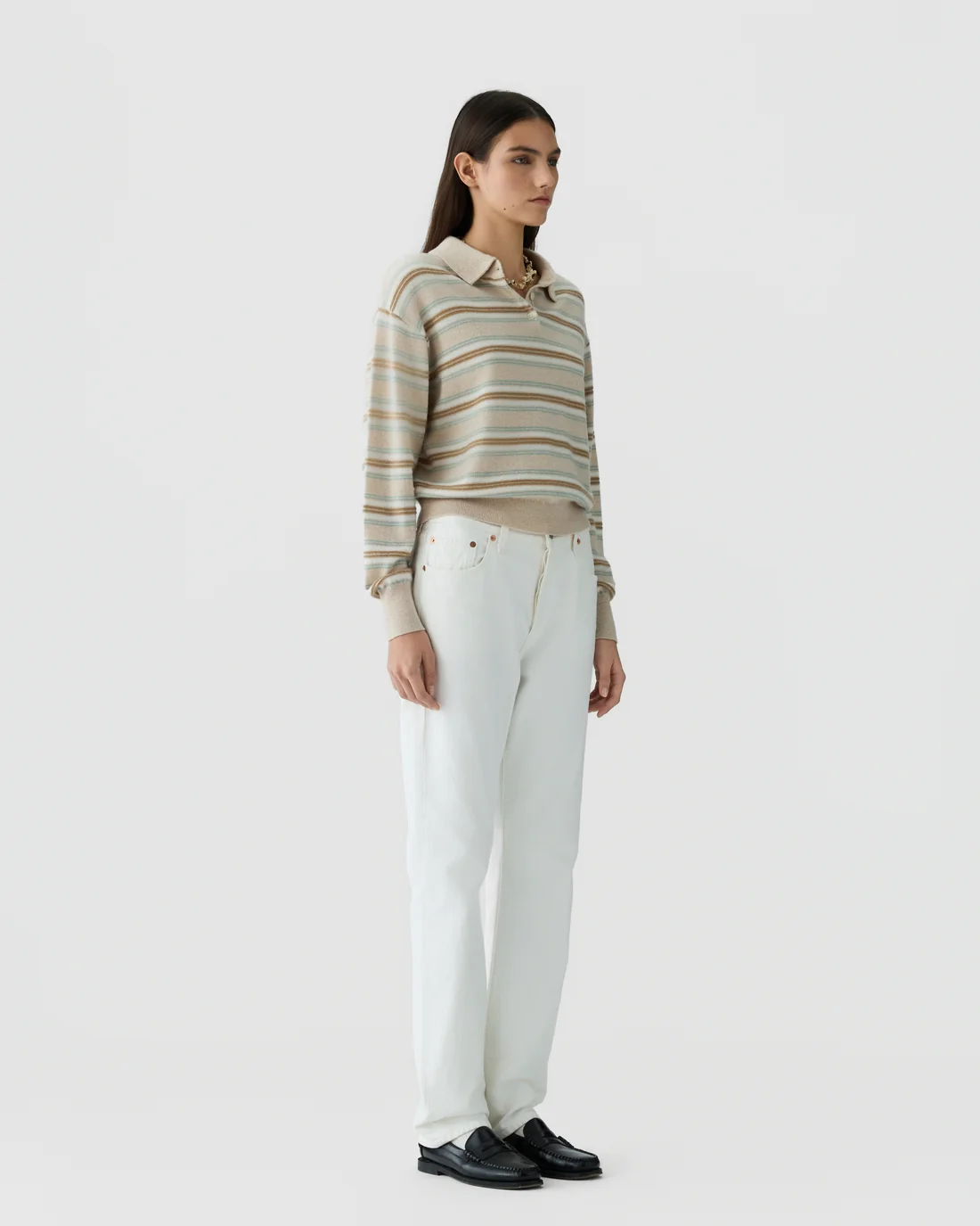 Guest in Residence Collegiate Stripe Polo - Sandstone Combo