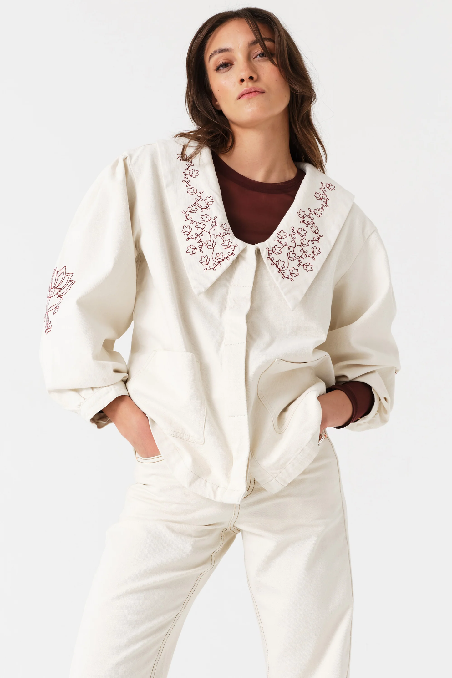SEVENTY+MOCHI Neve Flower Embroidered Denim Jacket