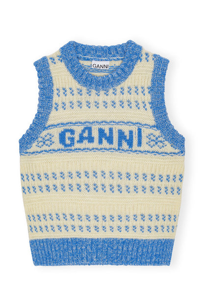 GANNI Blue Graphic O-Neck Vest