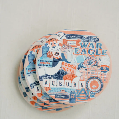 Gracefully Made Art Ceramic Auburn University Coaster Pack