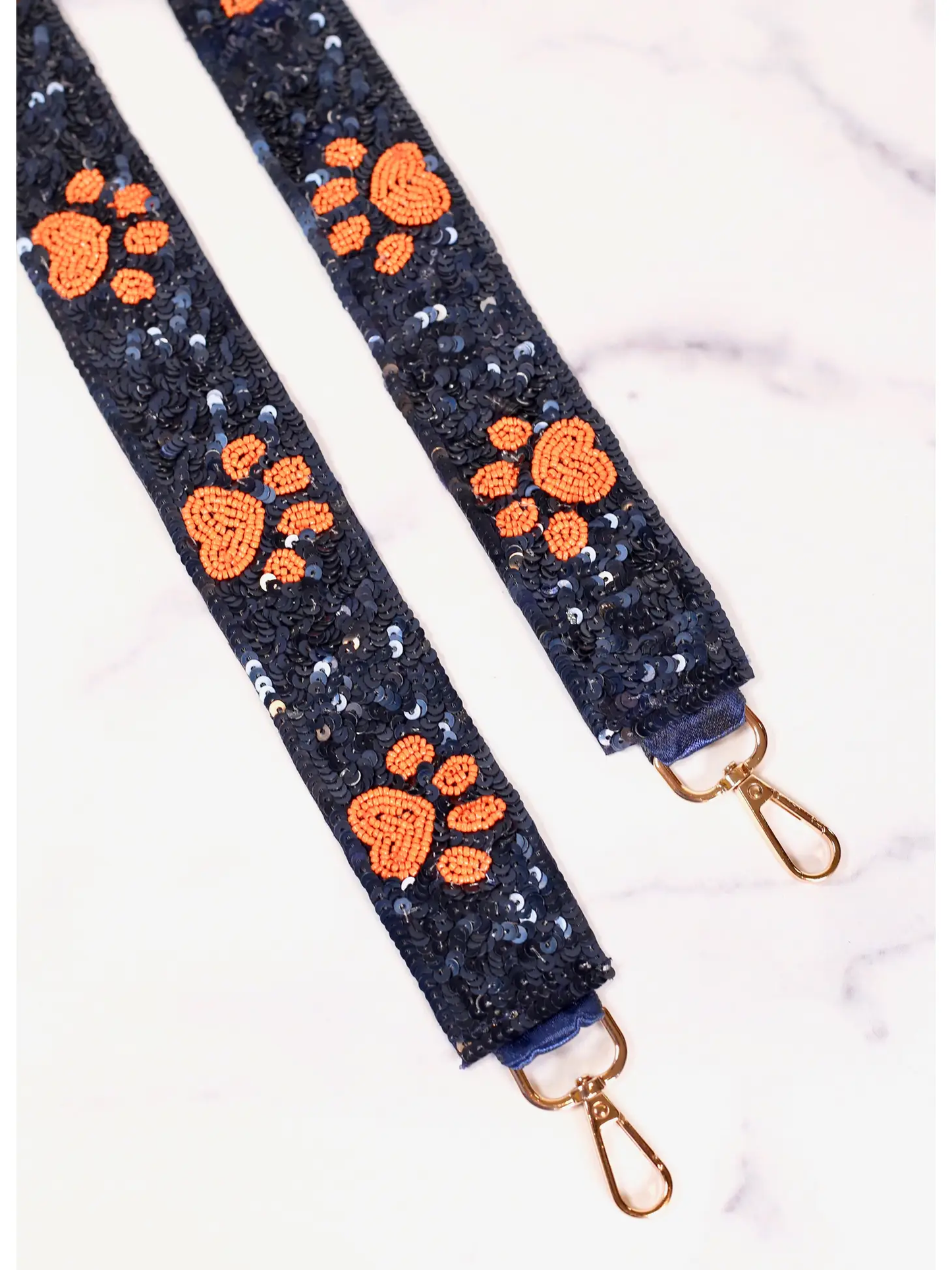 Kickoff Paw Print Sequin Crossbody Strap Navy