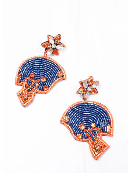 Beaded Football Helmet Earring Navy Orange