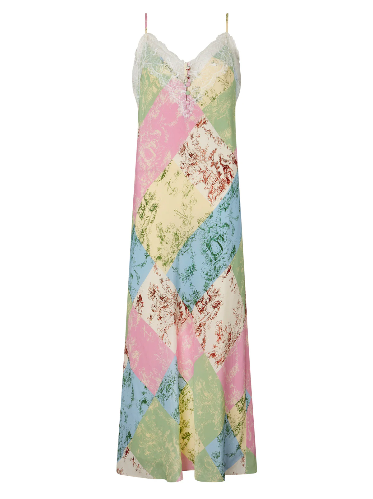 Kitri Daphne Patched Toile De Jouy Maxi Slip Dress