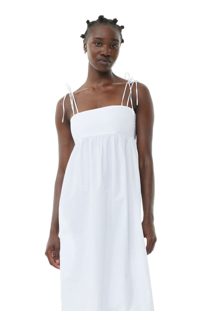 Ganni White Cotton Poplin String Midi Dress