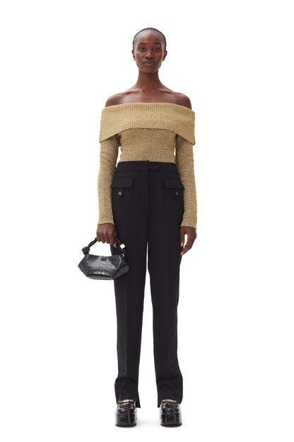 Ganni GOLD SPARKLE OFF-THE-SHOULDER BLOUSE