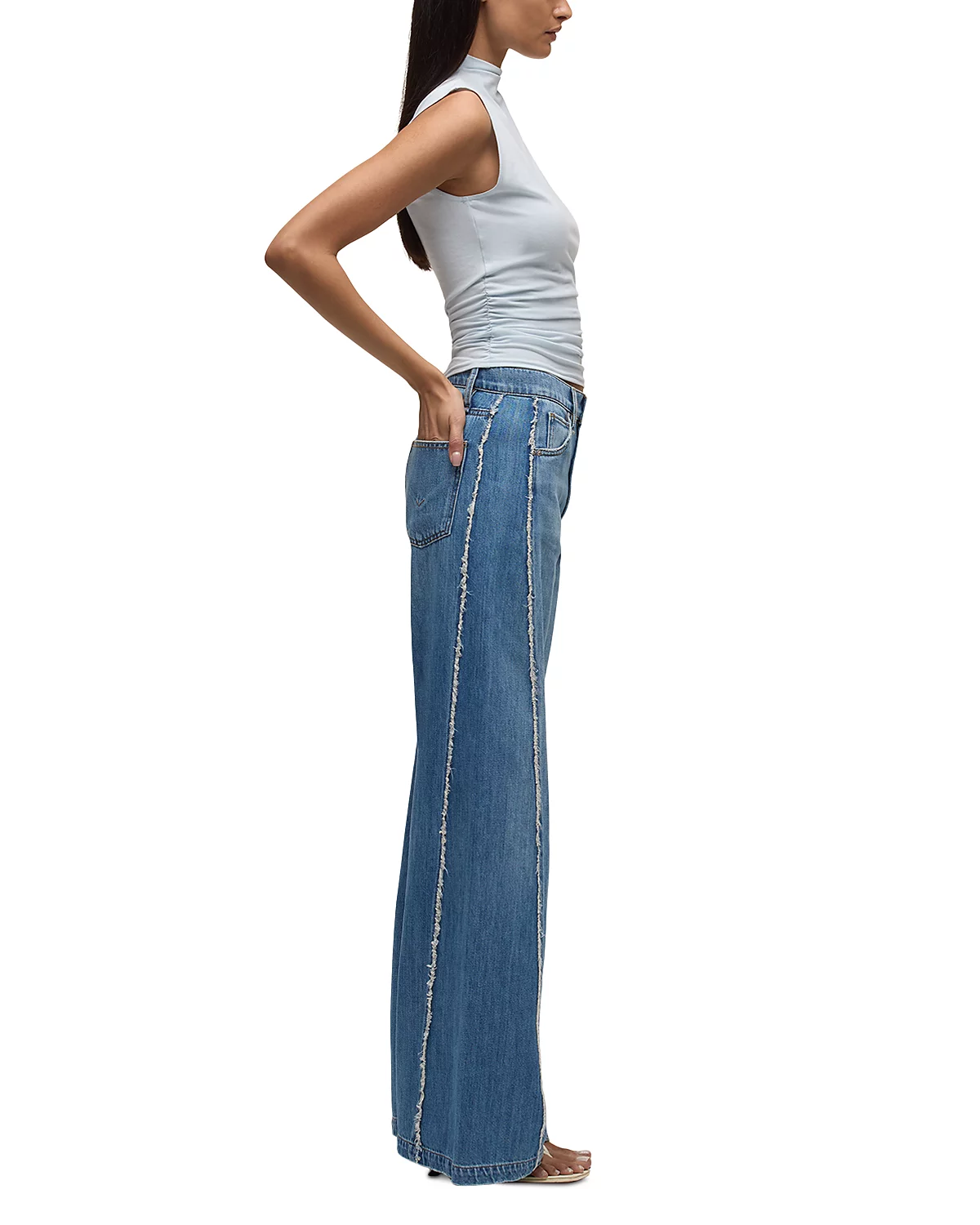 Jodie Wide Leg Frayed Seam Jeans in Unravel