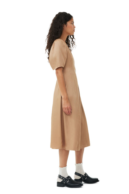 Ganni Brown Viscose Twill Wrap Midi Dress