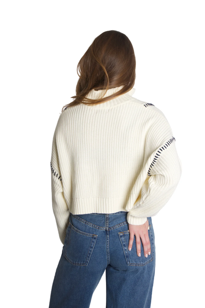 STAUD Hampton Ivory & Navy Sweater