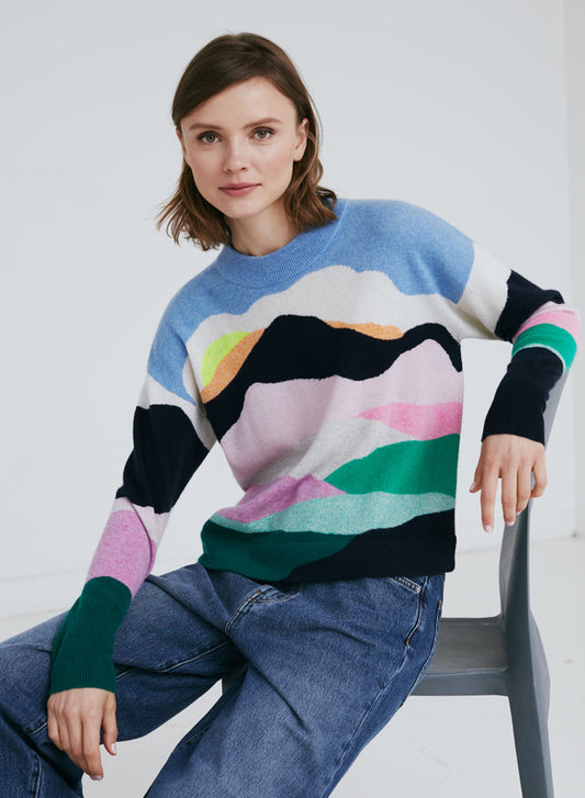 Autumn Cashmere Peaks and Valleys Intarsia Crew