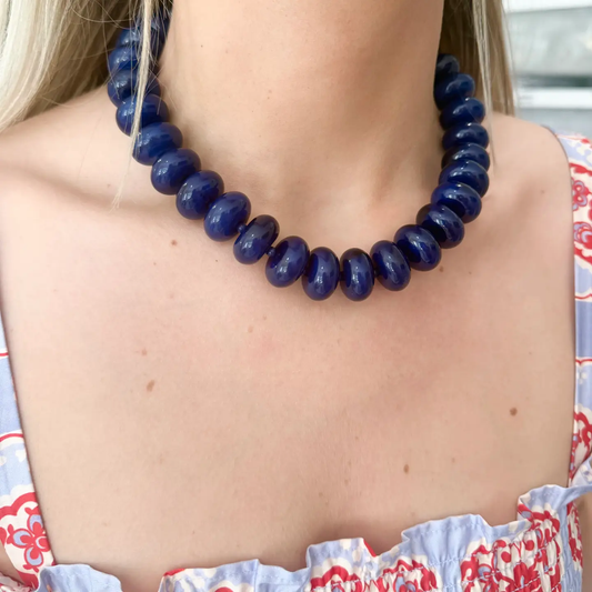 Bailey Chunky Beaded Necklace in Navy