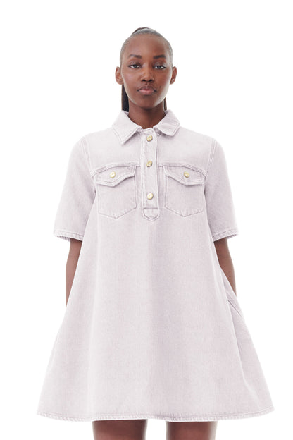 Ganni LIGHT PINK OVERDYED HEAVY DENIM MINI DRESS - 34 Ganni LIGHT PINK OVERDYED HEAVY DENIM MINI DRESS - 34