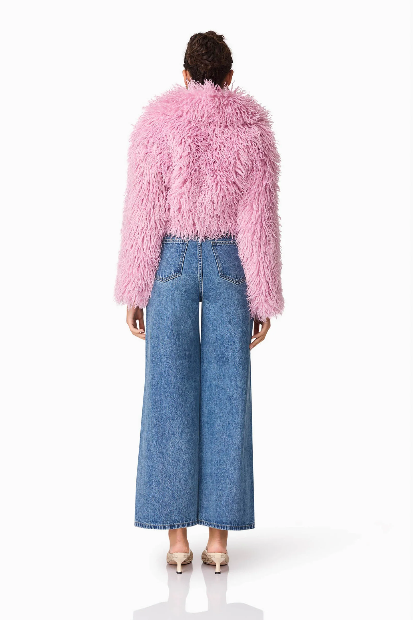 Elliatt Trisha Faux Fur Cropped Jacket in Pink