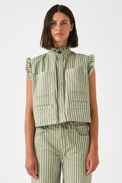 Seventy + Mochi Pablo Vest in Vintage Moss Wide Stripe