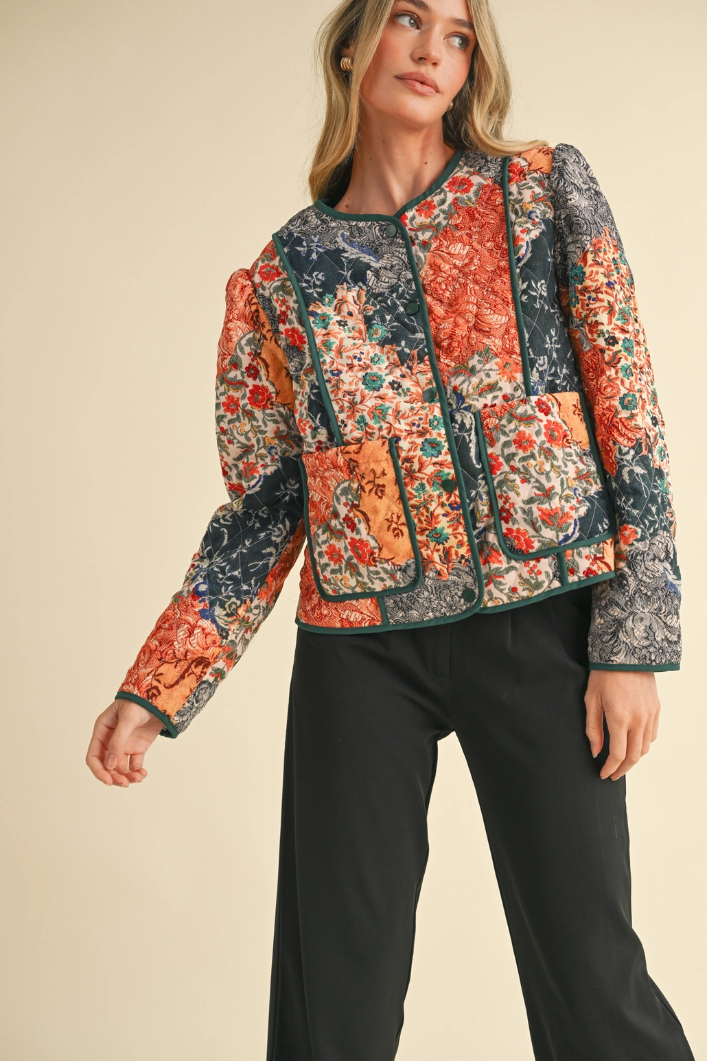 Exclusive Quilted Jacket with Floral Patchwork