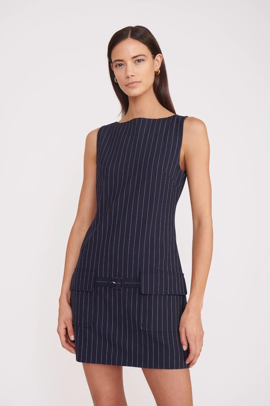 STAUDE SHEILA DRESS - NAVY PINSTRIPE