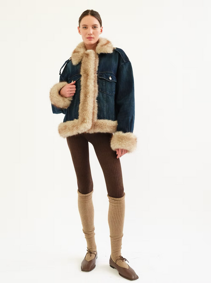 Tach Siracusa Faux Fur Trimmed Denim Jacket