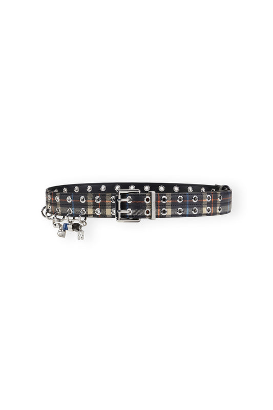 Ganni Double Eyelet Belt in Charcoal Grey