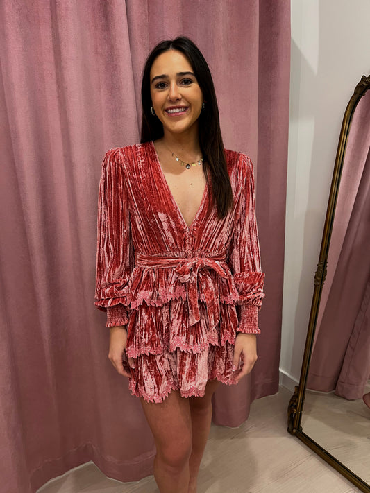 Hemant & Nandita Reha Pink Velvet Dress