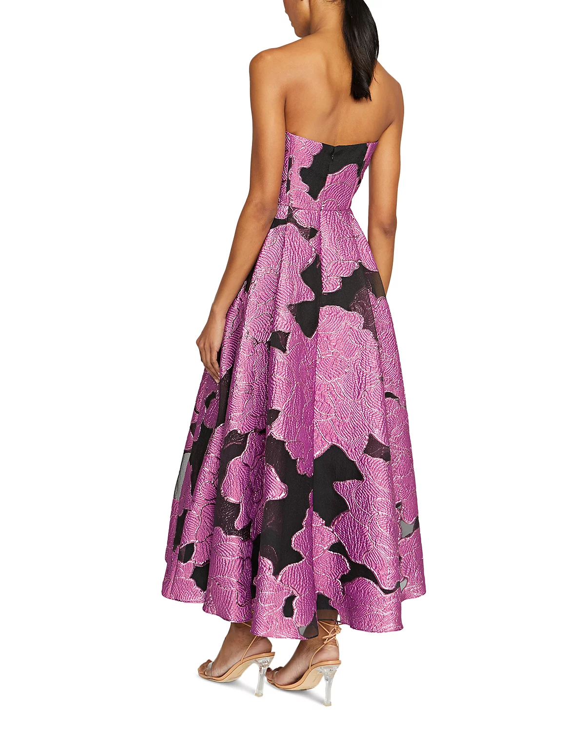 monique lhuillier elle strapless midi dress Monique Lhuillier Women's Floral Jacquard Strapless Cocktail Dress - Poppy