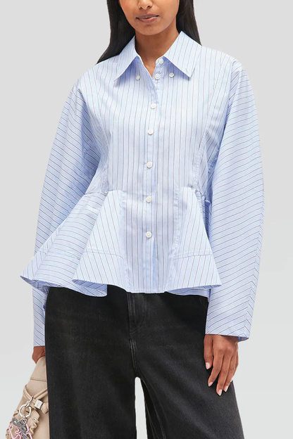 Stripe Cotton Peplum Shirt