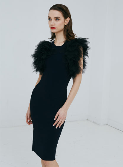 AUTUMN CASHMERE TANK DRESS W/ TULLE TRIM