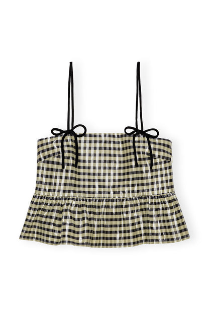 GANNI SHINY CHECK JACQUARD TOP