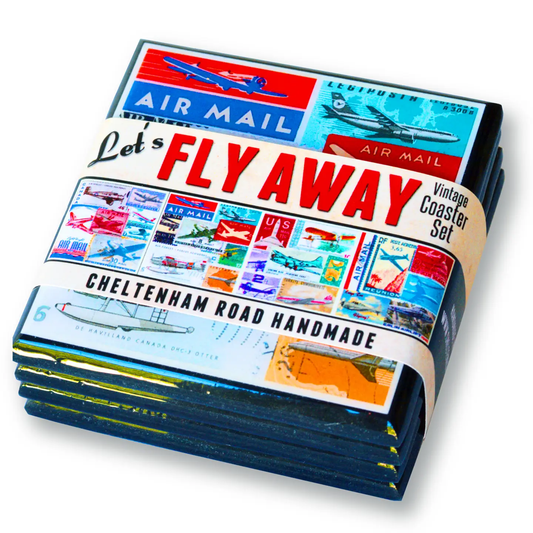 Vintage Airplane Collage Coaster Set