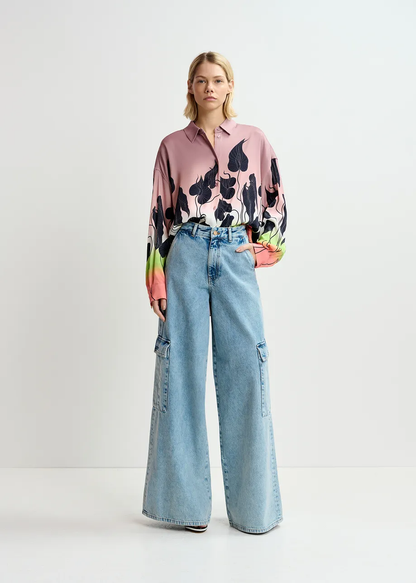 ESSENTIEL ANTWERP Blue Wide-LEg Cargo Jean