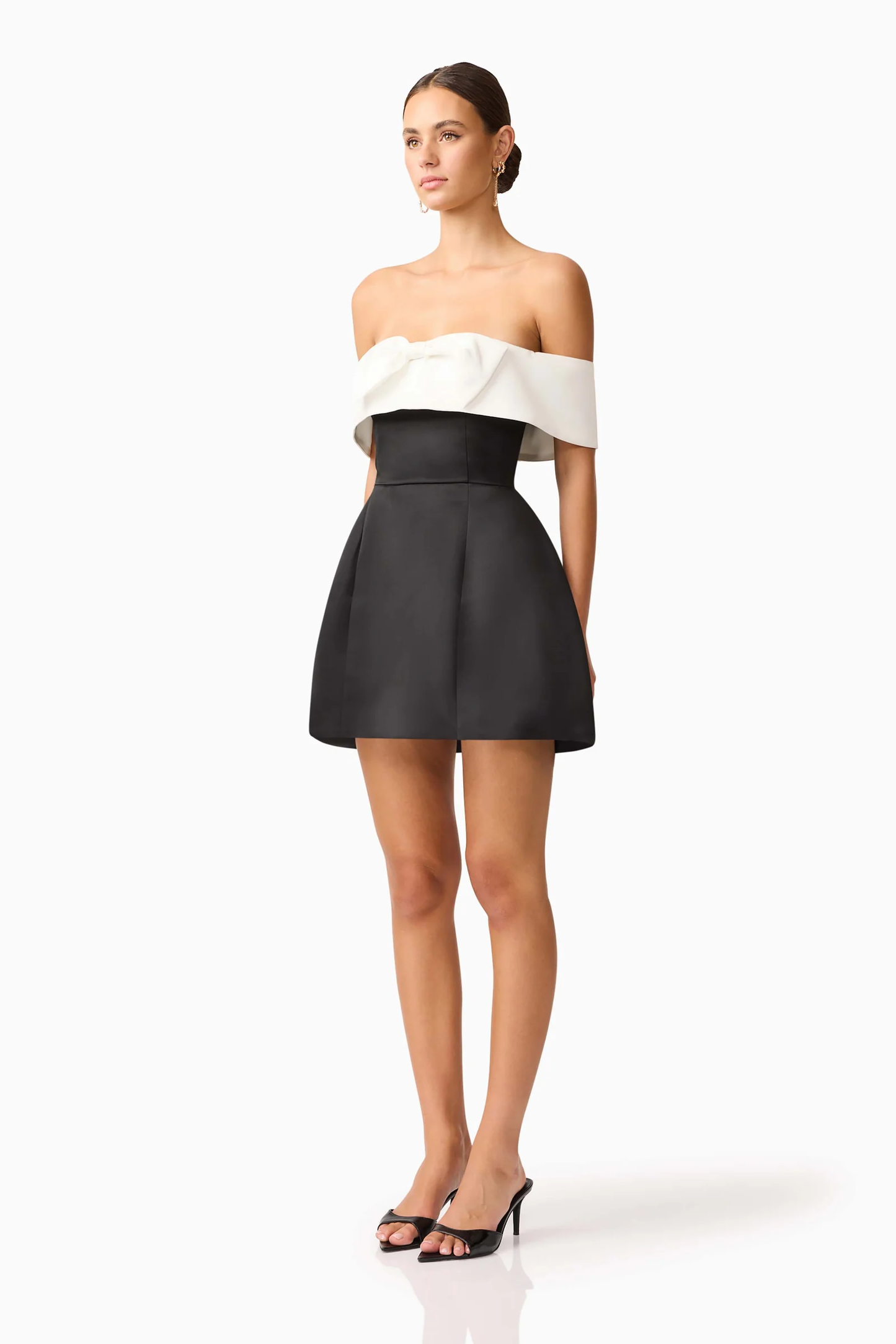 Elliatt Sorrel Off the Shoulder Mini Dress in Black & White