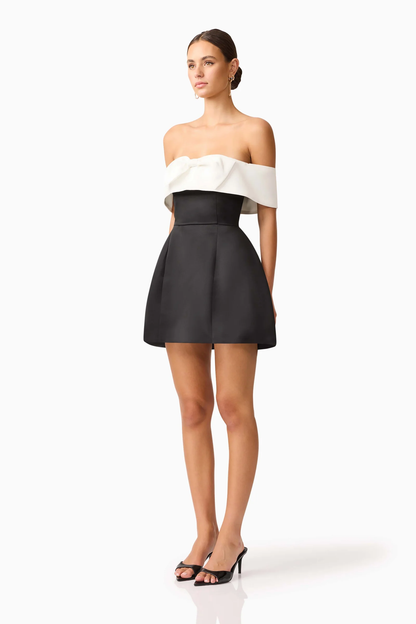 Elliatt Sorrel Off the Shoulder Mini Dress in Black & White