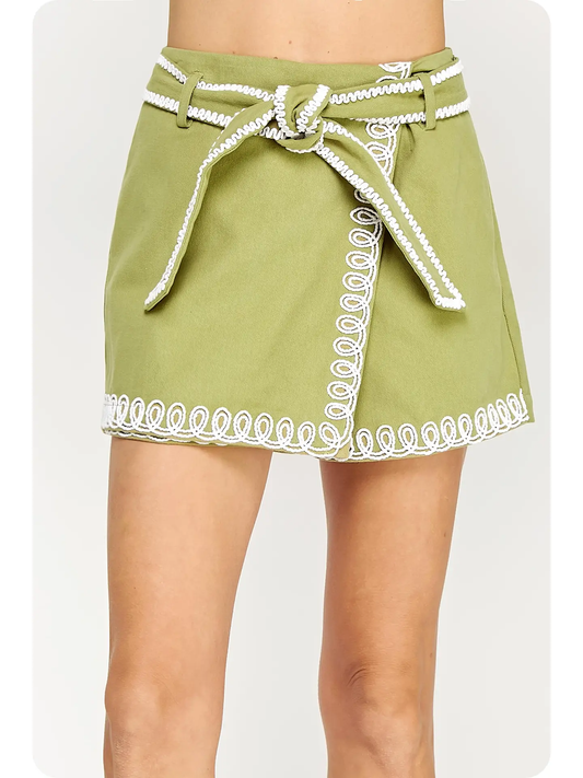 Olive Embroidery Skort
