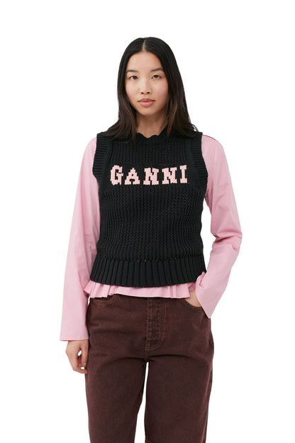 GANNI Black Cotton Rope Vest