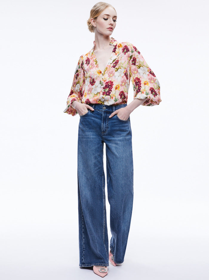 Alice & Olivia Reilly Mandarin Collar Blouse