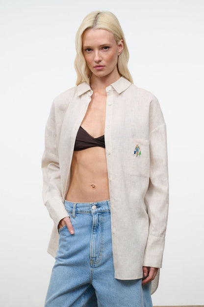 STAUD Sandbar Linen Top - Natural