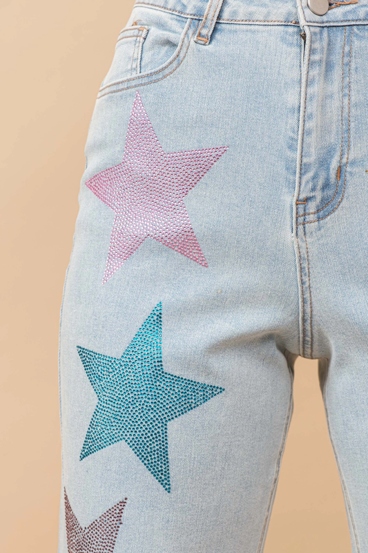 STAR EMBELLISHED STRAIGHT LEG JEANS