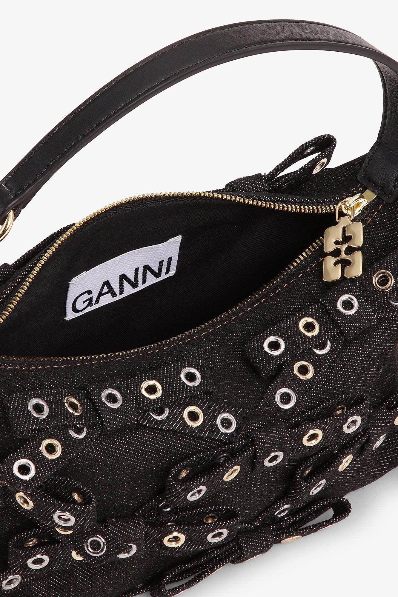Ganni BLACK DENIM SMALL BUTTERFLY POUCH BOW BAG